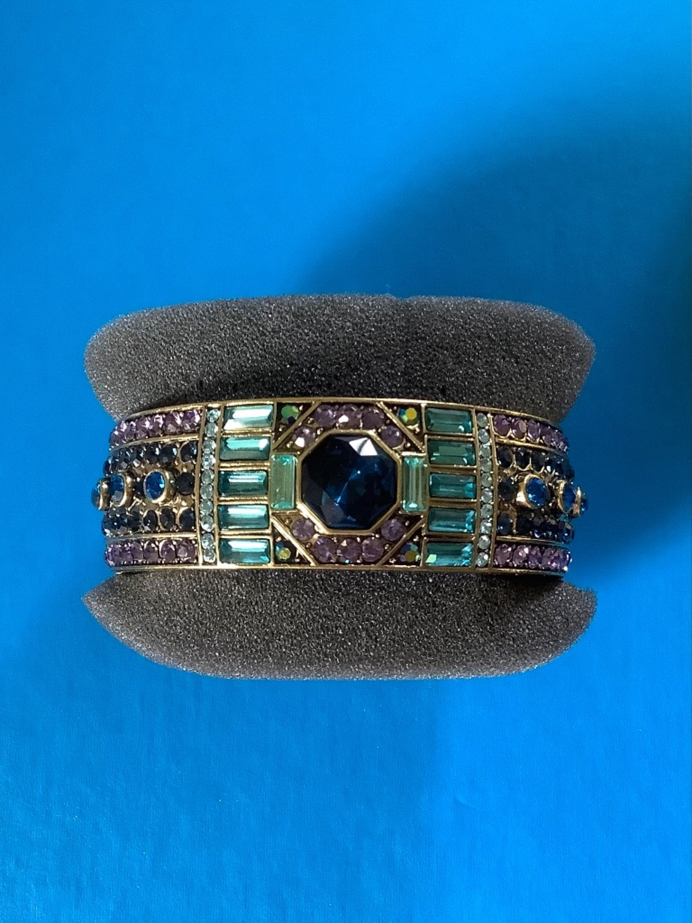 Heidi Daus Lavish Layers Art Deco Large Hinged Bangle Bracelet Blue Multi SZ M - Picture 5 of 12